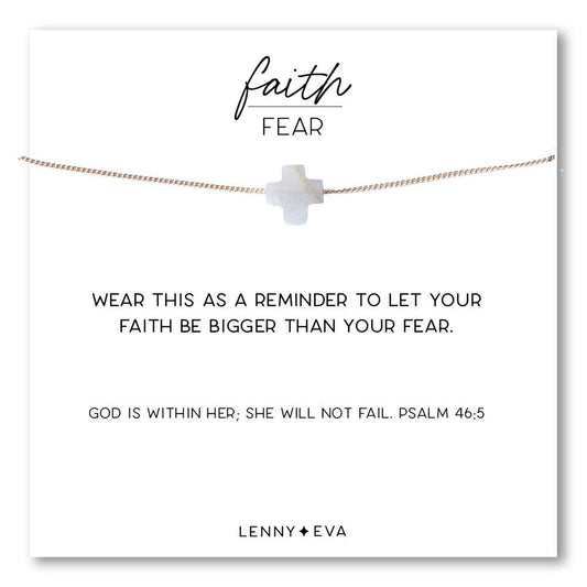 Faith Over Fear Moonstone Cross Necklace on Gold Chain