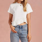 Paducah Ruffle Frill Asymmetric Hem Mixed Media Knit Tee Top