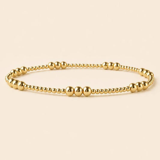 Tarnish Resistant Trio Gold Beaded Stretch Bracelet, Smooth