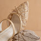 The Katie | Gold Lace Pointed Toe Mid Heel Fall Mule