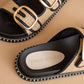 The Daytona | Black Two-Tone Raffia Gold Buckle Sandal