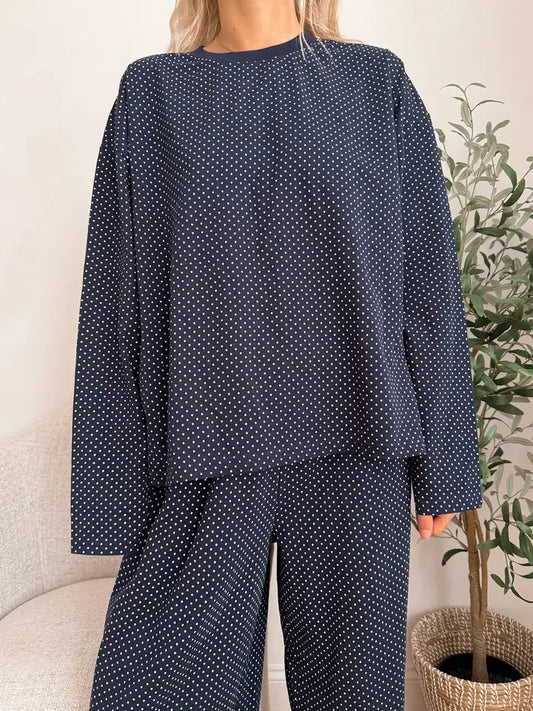 Writer Navy Blue Polka Dot Loungewear Long Sleeve Top