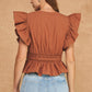 Danville Flutter Sleeve Peplum Poplin Top