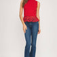 Richmond Lace Contrast Mock Neck Sleeveless Knit Top