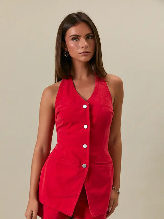 Cherry Bomb Vest-Style Romper with Micro Shorts