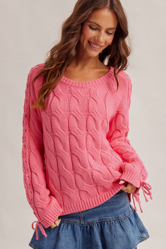 Whitefish Lace Up Detail Cable Knit Sweater