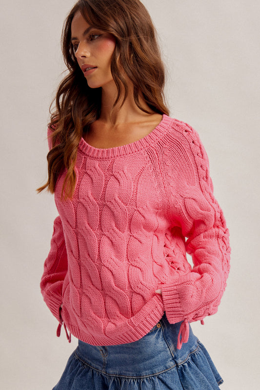 Whitefish Lace Up Detail Cable Knit Sweater