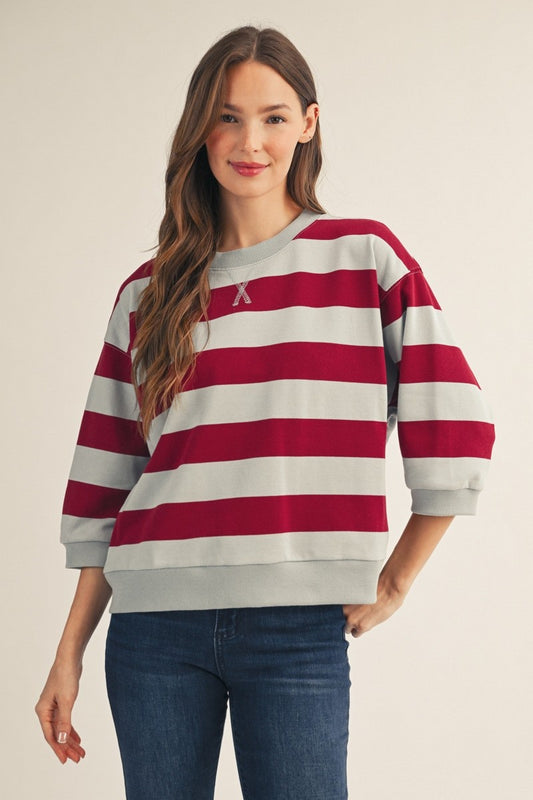Conviction V-notched Bold Stripe Casual Top