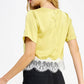 Hopins Lace Trim Short Sleeve Satin Tee Top