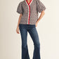 Follow Color Contrast Ruffle Detail Floral Top
