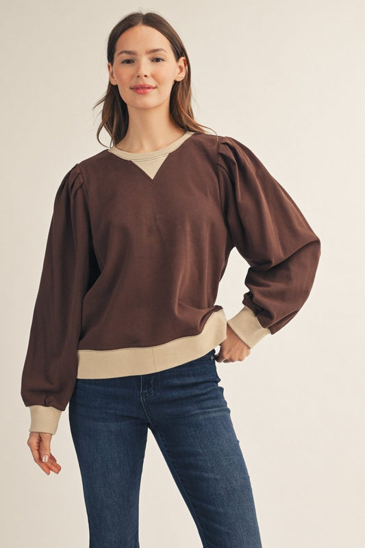 Elmhurst Puff Shoulder Long Sleeve Casual Top