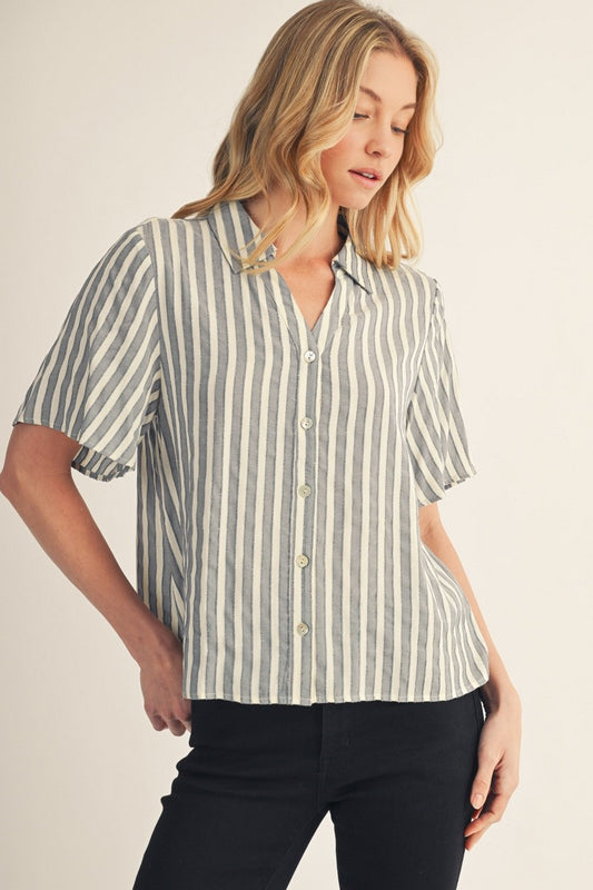 Fracture Button Down Textured Stripe Top