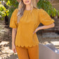 Justice Scalloped Hemline Bubble Sleeve Solid Corduroy Top