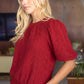 Braid Sweater Knit Short Bubble Sleeve Top