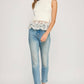 Richmond Lace Contrast Mock Neck Sleeveless Knit Top