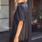 Cinna Metallic Feather Fringe Hem Faux Leather Dress