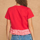 Paducah Ruffle Frill Asymmetric Hem Mixed Media Knit Tee Top
