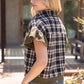 Harvest Silver Grommet Solid Suede Contrast Plaid Top