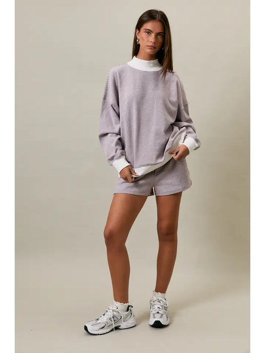 Broadcast Mock Neck Stripe Sweatshirts Top