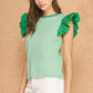 Corbin Textured Stripe Bubble Ruffle Sleeve Knit Tee Top
