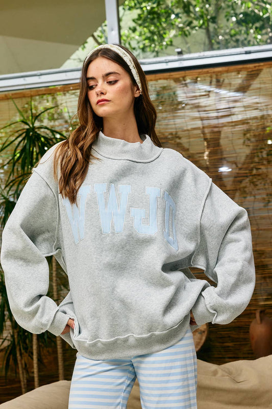 WWJD Embroidered Mock Neck Sweatshirt