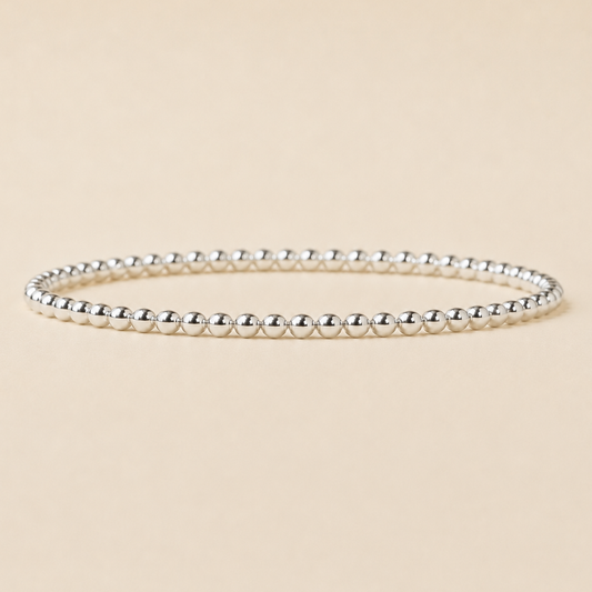 Silver Plated 3mm Smooth Beaded Stretch Bracelet