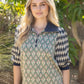 Diamond Quarter Zipper Diamond Multi Contrast Print Knit Top