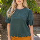 Justice Scalloped Hemline Bubble Sleeve Solid Corduroy Top