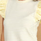 Corbin Textured Stripe Bubble Ruffle Sleeve Knit Tee Top