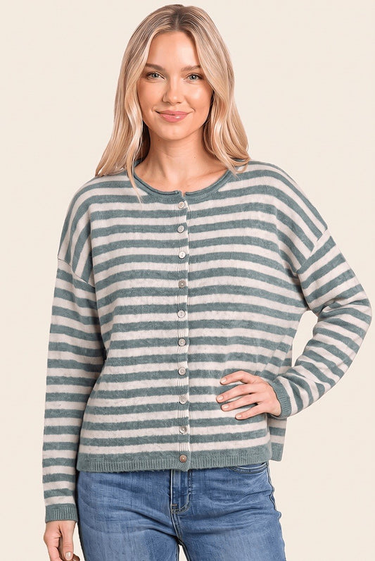Maria Striped Button Down Sweater Carigan