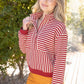 Pacific Open V-Neck Grommet Detail Striped Knit Top