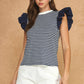 Corbin Textured Stripe Bubble Ruffle Sleeve Knit Tee Top
