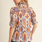 Ezra Smocking Detail Boho Print Blouse