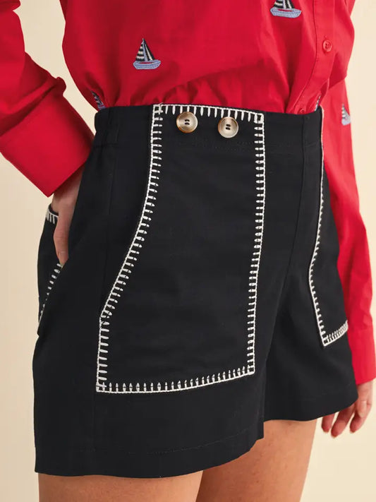 Spy High Waist Shorts with Contrast Stitching