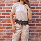 Hopins Lace Trim Short Sleeve Satin Tee Top