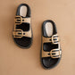 The Daytona | Black Two-Tone Raffia Gold Buckle Sandal