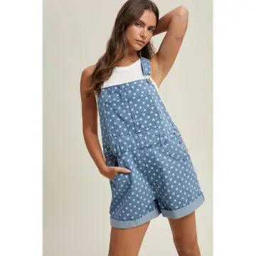 Mary Polka Dot Denim Overall Shorts