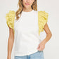 Louisville Ruffle Frill Mixed Media Knit Tee Top