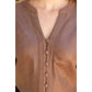 Celebration 3/4th Sleeve Button Down Solid Faux Leather Top