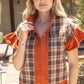 Harvest Silver Grommet Solid Suede Contrast Plaid Top