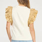 Louisville Ruffle Frill Mixed Media Knit Tee Top