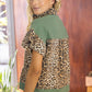 Animal Print Color block Grommet Detail Sherpa Top