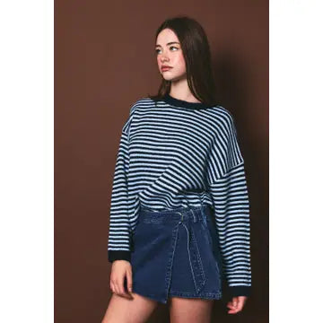 Wren Contrast Striped Crew Sweater