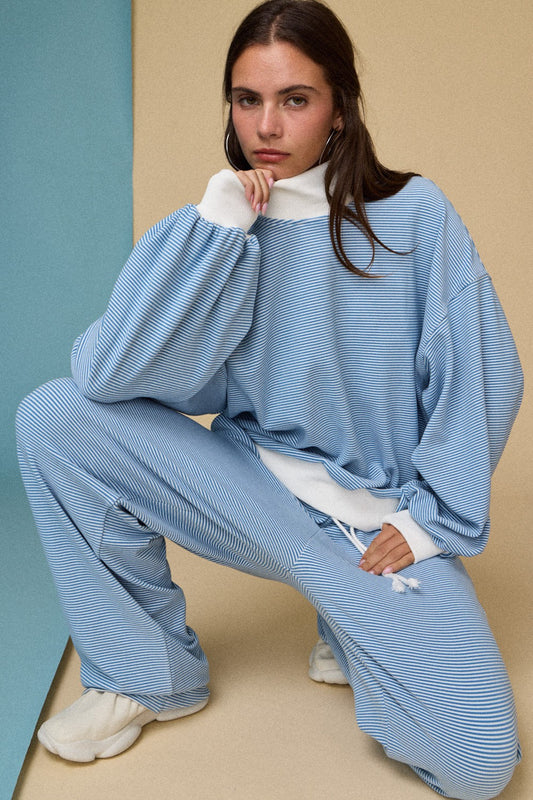Mesa Mock Neck Stripe Lounge Top