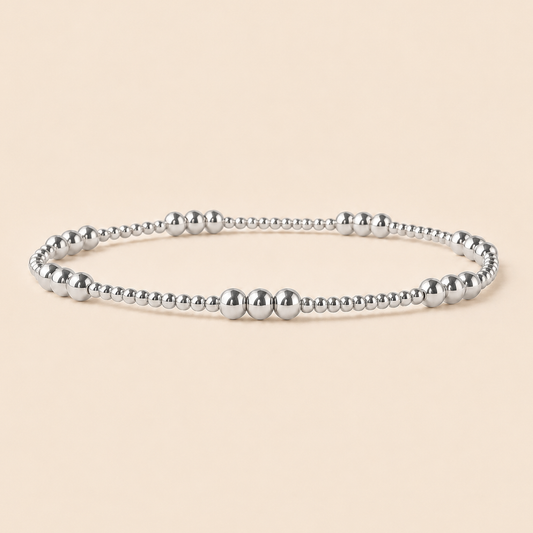 Trio Silver Plated Smooth Beaded Stretch Bracelet