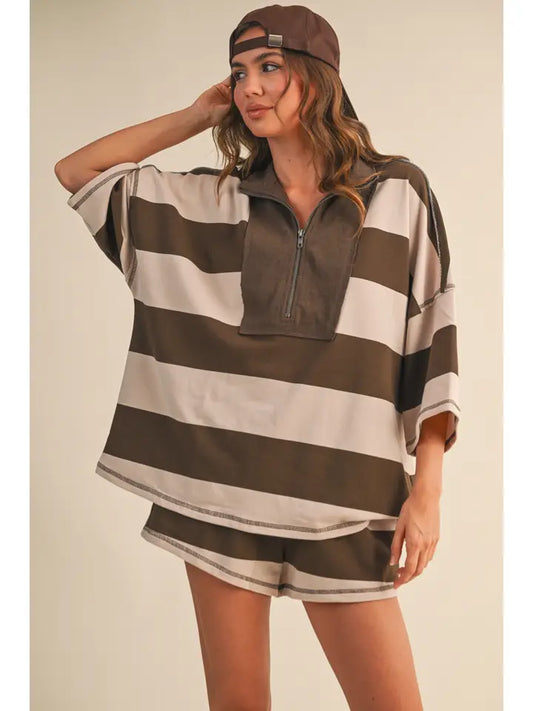 Sadie Top Striped Zip Up Oversized Top