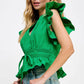 Danville Flutter Sleeve Peplum Poplin Top