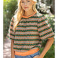 Union Bubble Sleeve Band Stripe Print Knitted Top