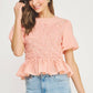 Covington Wavy Smocking Detail Short Puff Sleeve Top