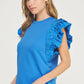 Louisville Ruffle Frill Mixed Media Knit Tee Top